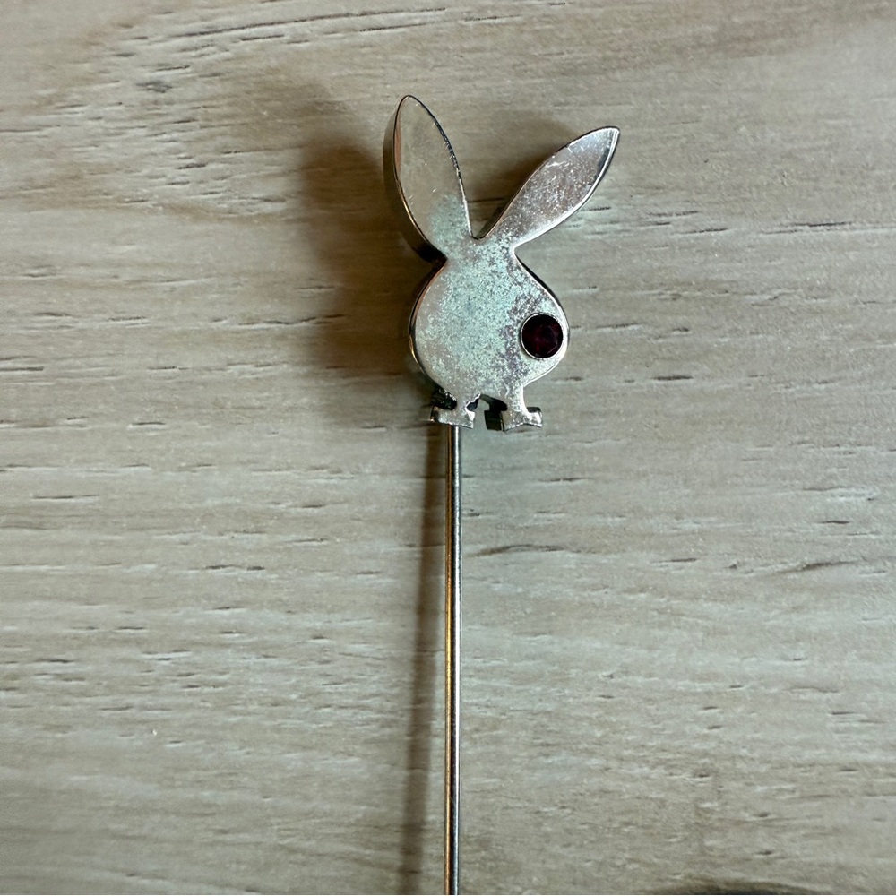 PLAYBOY Silver Bunny Stick Pin with Red Eye Accent